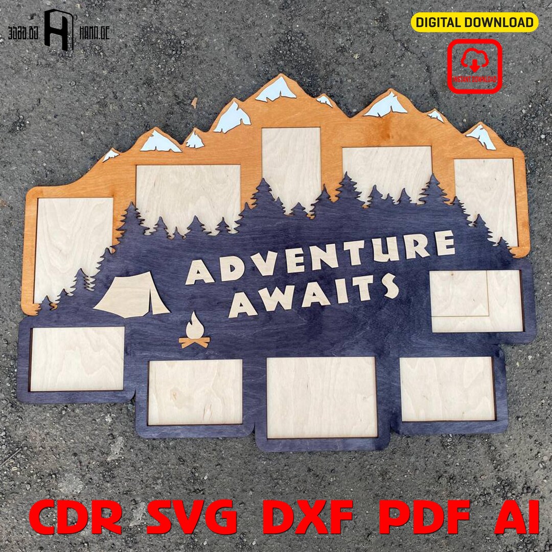 Mountain Adventure Photo Frame SVG: Laser Cut Wall Art (digital ...