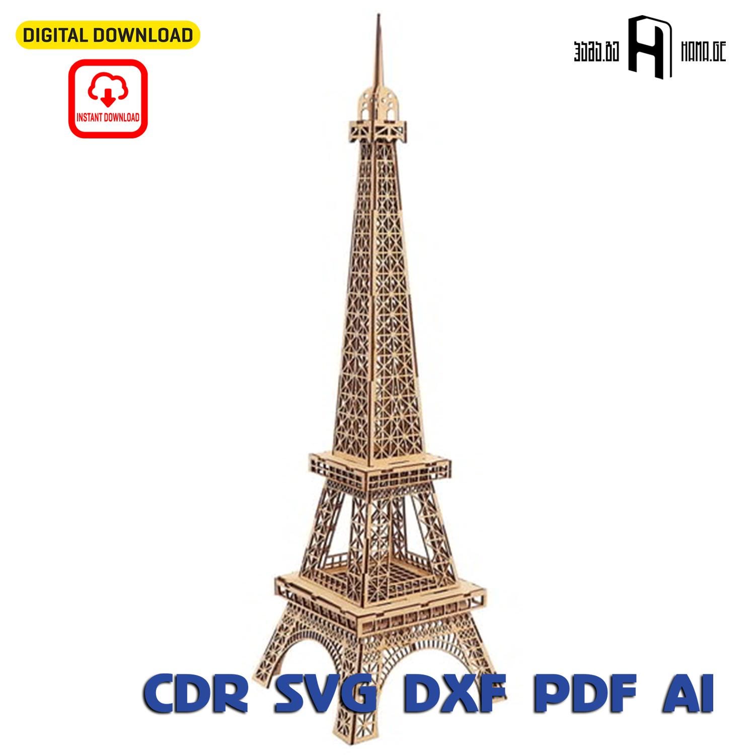 Modèle 3D de la Tour Eiffel : lot SVG découpé au laser (téléchargement numérique)