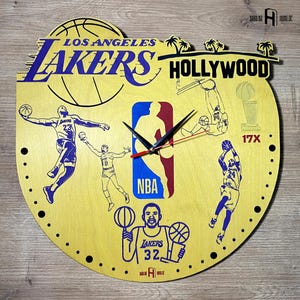 Team Lakers Wooden Wall Clock | Football Fan Wall Art | Unique Gift for NBA Lovers | Handmade, Los Angeles Lakers