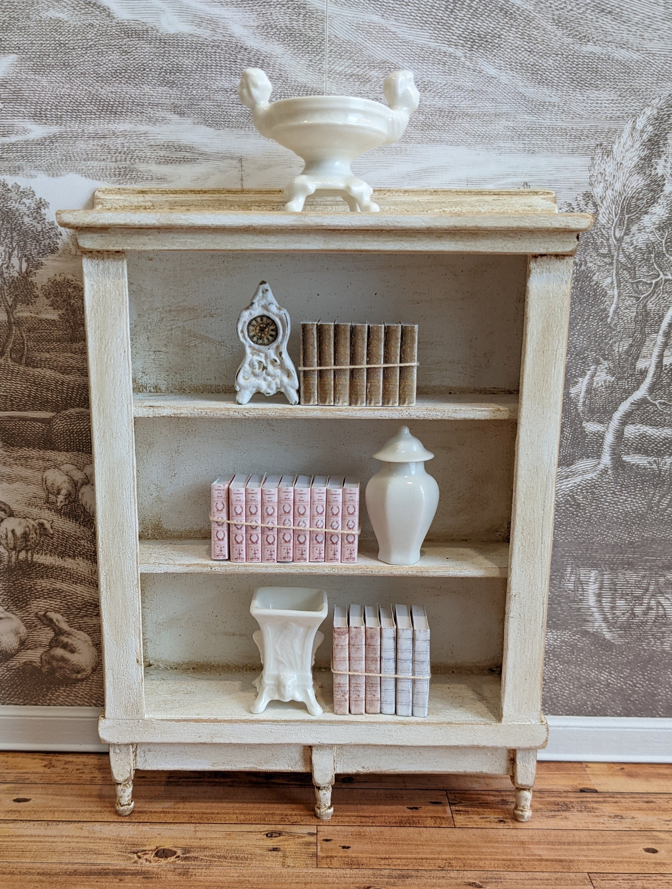 Farmhouse Bookcase in Swedish White Finish Dollhouse Miniature