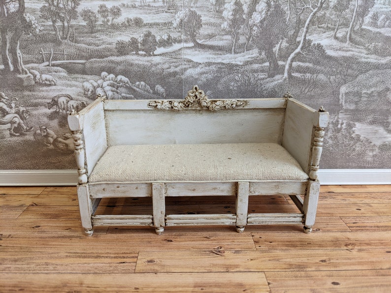 Gustavian Farmhouse Style Settee in Gustavian Gray Finish Etsy