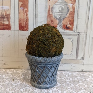 Dollhouse Miniature Moss Sphere Topiary Faux Concrete Planter Scale 1:12
