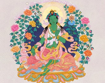 Green Tara ~ Sengdeng Nagchi Drölma ~ Tibetan Buddhist Deity Giclee Print