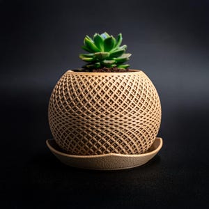 Mid-Century Modern 4&quot; 3D Printed Planter Pot with Saucer
