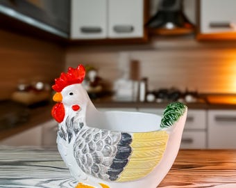White Rooster Candle Holder Hand Painted – Vintage Country Farmhouse Kitchen Figurine, Rustic Decor Gift