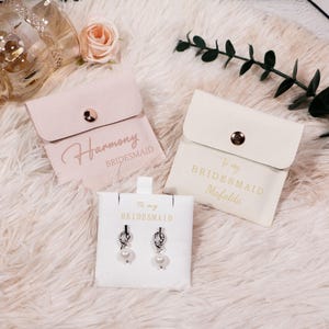 Bridesmaid Earrings 18k Gold Plated Bridesmaid Pearl Earrings | Tie the Bridesmaid Gifts Earrings Bridesmaid Jewelry Pouch Mother&#39;s Day Gift