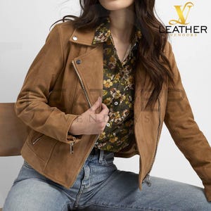 Veste en cuir ajustée en daim pour femme |  Veste en cuir en daim de couleur camel Veste pour femme Veste décontractée en daim véritable pour automne