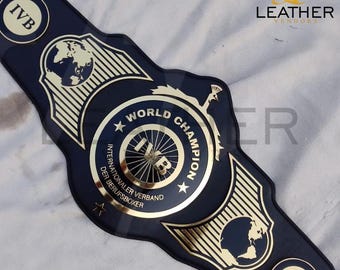 Cinturón de campeón mundial de boxeo de primera calidad con placas chapadas en oro y correa de cuero genuino hecha a mano. Boxeo profesional por Leather Vendors.