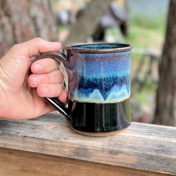 Wheel thrown pottery mug in Deep Space Glaze / 14-16oz straight shape / stoneware pottery mug / SOLD INDIVIDUALLY