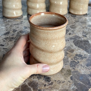 Casual ridged  tumblers in Wheat Tan glaze. Sold individually, priced per cup // Everyday Pottery // Casual Dinnerware