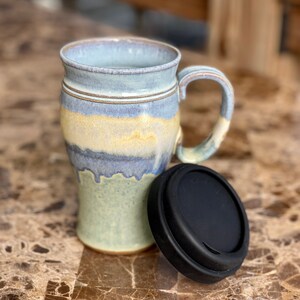 16 oz Mug with Cover Fits Car Cup Holder - Color Palette Polish Pottery