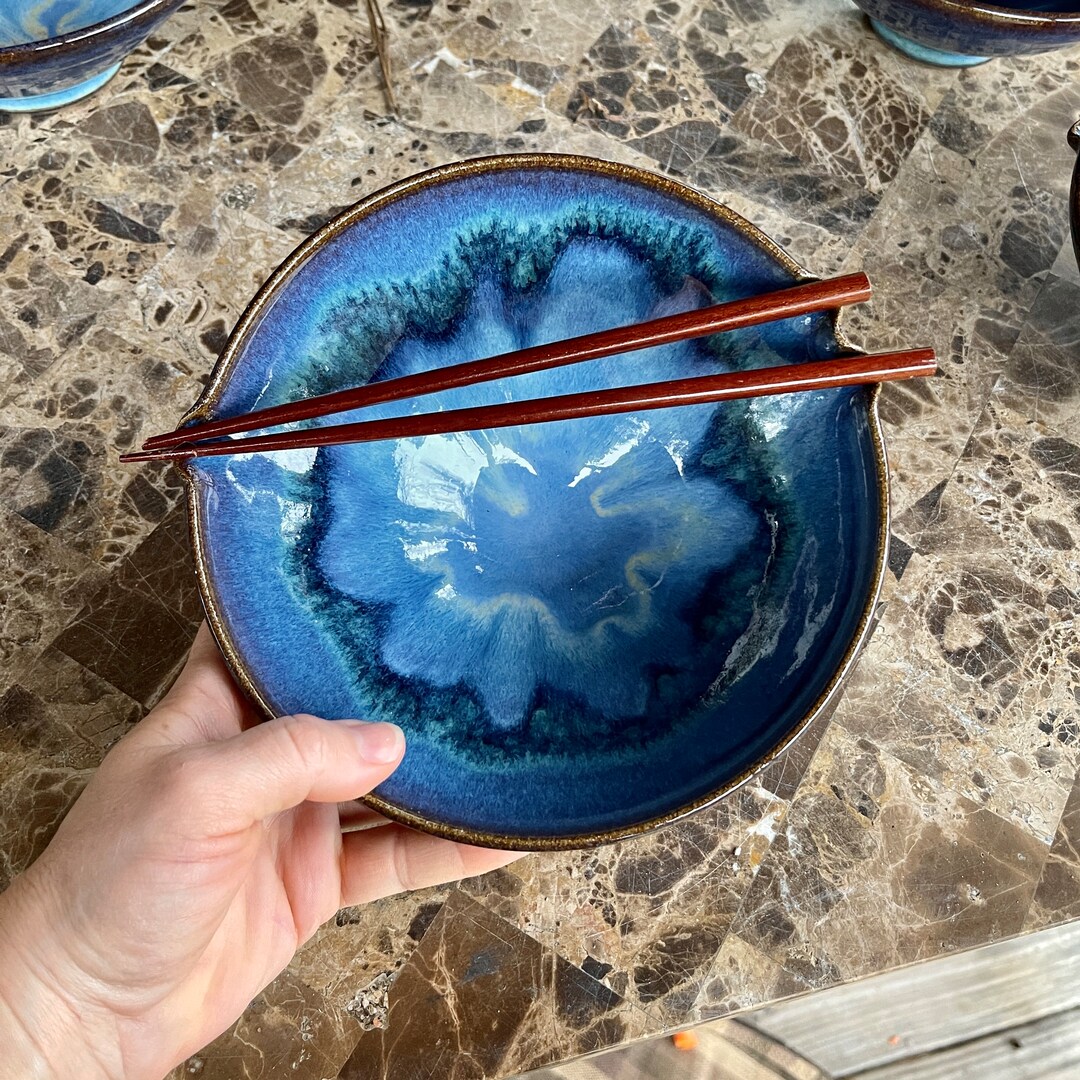 Ramen Bowl With Chopstick Rest in Abyss Glaze. Wheel Thrown Stoneware