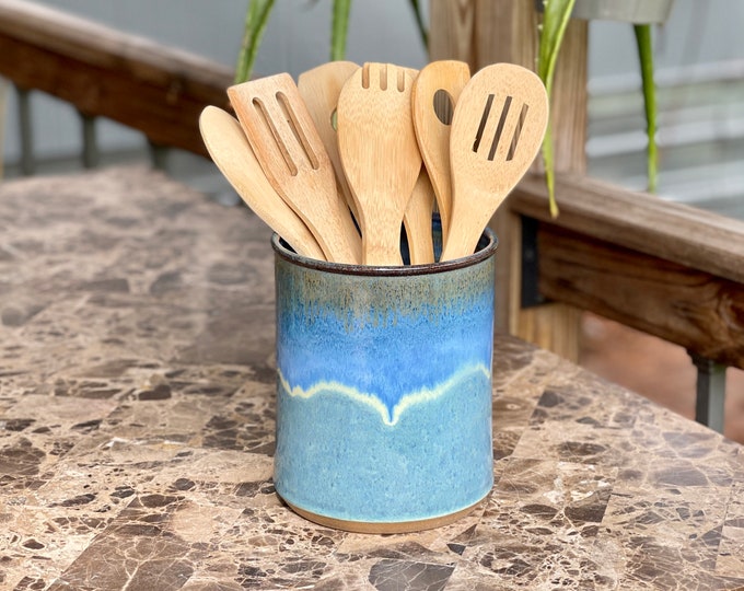 Stoneware Pottery Utensil Jar in Storm Glaze. Handmade Wheel Etsy