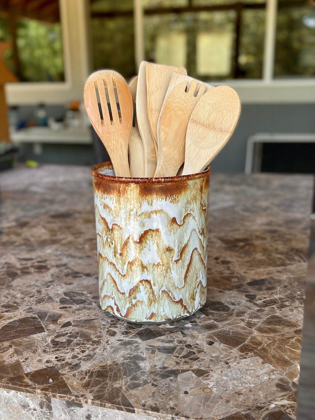 Stoneware Pottery Utensil Jar in Ibis Jasper Glaze. Handmade Etsy