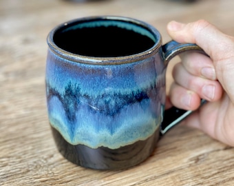 Wheel thrown pottery mug in Deep Space glaze 16-18oz barrel shape  / coffee mug | tea mug  / Sold Individually