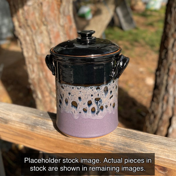 Compost Jar with Filter Holding Ventilated Lid in Midnight Glaze. Handcrafted countertop compost container. Wheel thrown pottery compost bin
