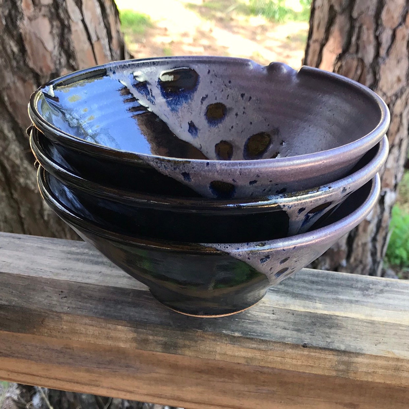 Ramen Bowl With Chopstick Rest in Midnight Glaze subdued Etsy