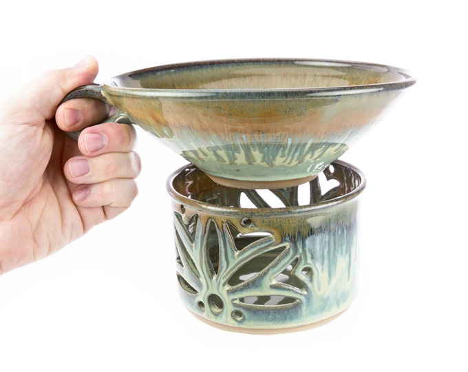 Queso Warmer / Hot Dip Warmer. Hand Thrown Pottery Carved by Hand in