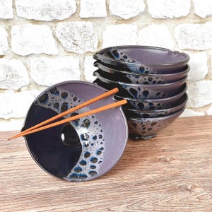 Midnight Glaze Ramen Bowl with Chopstick Rest, Wheel Thrown