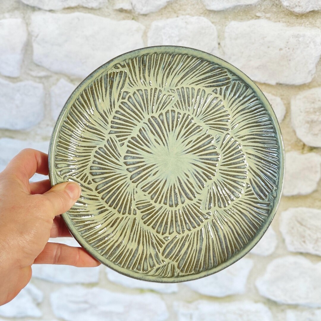 Approximately 8" Wheel Thrown Stoneware Pottery Plate With Large Floral ...