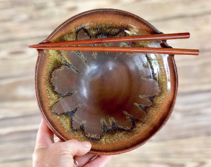 Rice or Noodle Bowl With Wooden Chopsticks in Toffee Glaze. Wheel