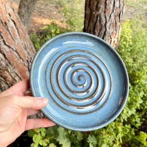 Wheel thrown stoneware pottery salad plate in Rain Glaze- ridged style. Simple design, standard size. Sold individually