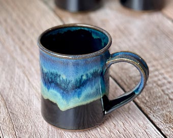 Wheel thrown pottery mug in Deep Space Glaze / 14-16oz straight shape stoneware pottery / SOLD INDIVIDUALLY