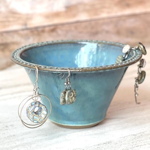 Earring Bowl in Rain Glaze (foggy green/blue) jewelry bowl/ earring dish/ earring organizer/ earring display *now in stock & ready to ship!*