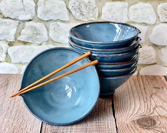 Chopstick holder bowl in Celestial glaze. Wheel thrown pottery ramen bowl // noodle bowl // rice bowl // chopstick bowl //  lead free