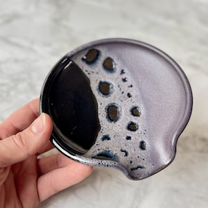 Wheel thrown pottery ceramic spoon rest in Midnight Glaze