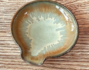 Handmade Pottery Spoon Rest, Patina Glaze Stoneware