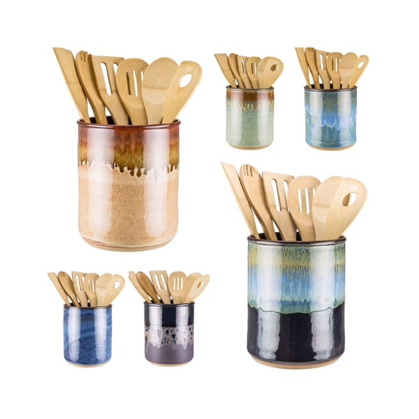 Utensil Jar in your choice of 16 glazes! Wheel thrown pottery utensil crock / spoon jar / kitchen utensil holder / MADE TO ORDER 6-8 weeks