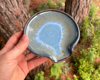 Hand thrown pottery spoon rest in Storm glaze. Wheel thrown stoneware pottery spoonrest / ceramic spoon rest / pottery spoon rest
