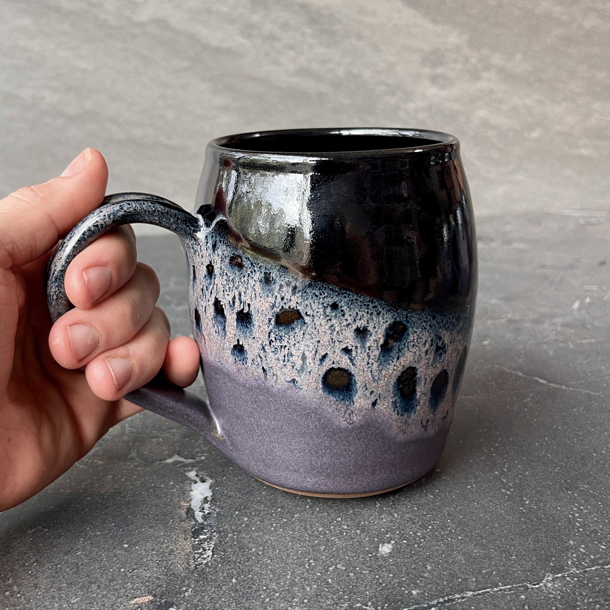 16-18oz barrel mug in Midnight glaze / Wheel stoneware thrown pottery mug- lead free / SOLD INDIVIDUALLY