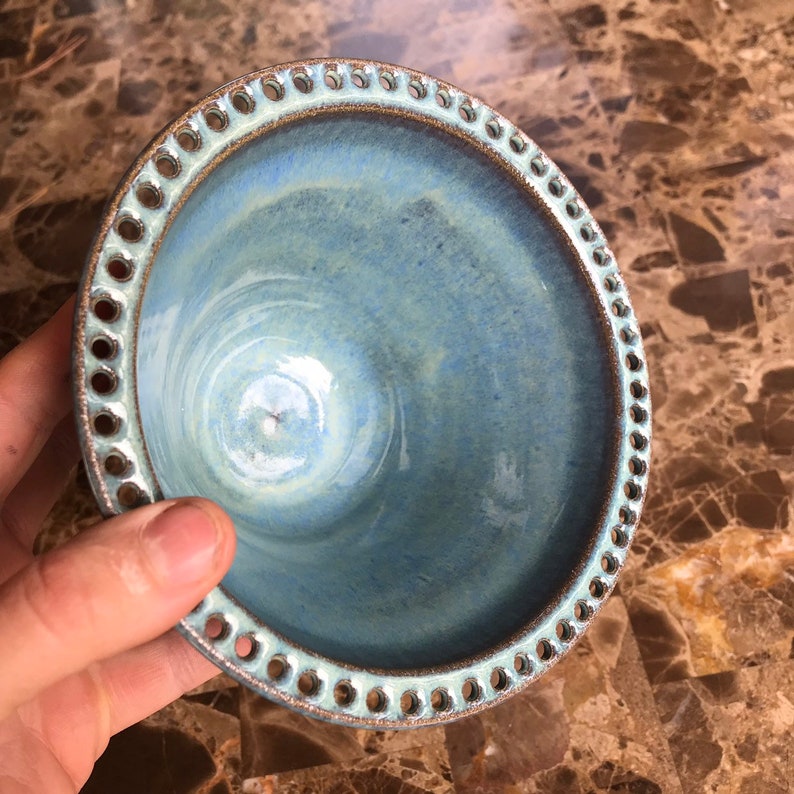 Earring Bowl in Rain Glaze foggy green/blue jewelry bowl/ earring dish/ earring organizer/ earring display now in stock & ready to ship image 5