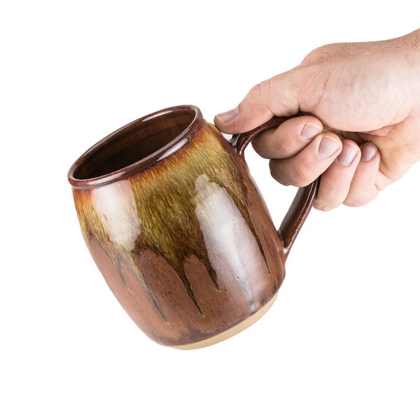 Extra large wheel thrown pottery coffee mug in Toffee. Man mug / manly mug/ huge mug / tankard / stein. Perfect gift for Dad or Groomsman