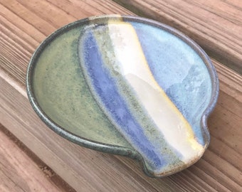 Pottery Spoon Rest in Mirage Glaze. Wheel thrown stoneware / hand thrown spoon rest / ceramic spoon rest