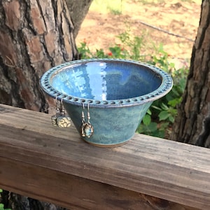 Earring Bowl in Rain Glaze foggy green/blue jewelry bowl/ earring dish/ earring organizer/ earring display now in stock & ready to ship image 1