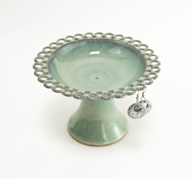 Delicate Lace Pedestal Jewelry Bowl in any glaze / earring Etsy