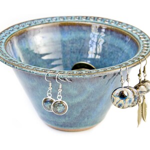 Earring Bowl in Rain Glaze foggy green/blue jewelry bowl/ earring dish/ earring organizer/ earring display now in stock & ready to ship image 3