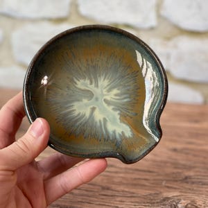 Pottery Spoon Rest in Double Fired Patina Glaze. Wheel thrown stoneware / handmade ceramic spoon rest / wheel thrown pottery
