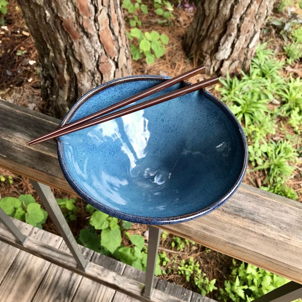 Large Pottery Ramen Bowl With Chopstick Holder Etsy