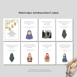 Cartões de Afirmação Islâmica para Mulheres Muçulmanas | Lembretes Diários de Fé | Canva Editável e Imprimível | Baralho de Presente Muçulmano de Amor Próprio