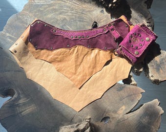 Purple Nomad Leather Rave Skirt - Festival Clothing - Boho Belt Skirt & Wallet - Burning Man Gear