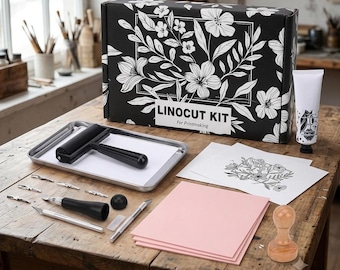 Linocut Kit for Beginners, Stamp Making Set with Linoleum Blocks & Carving Tools, DIY Printmaking Craft Gift for Adults and Teens