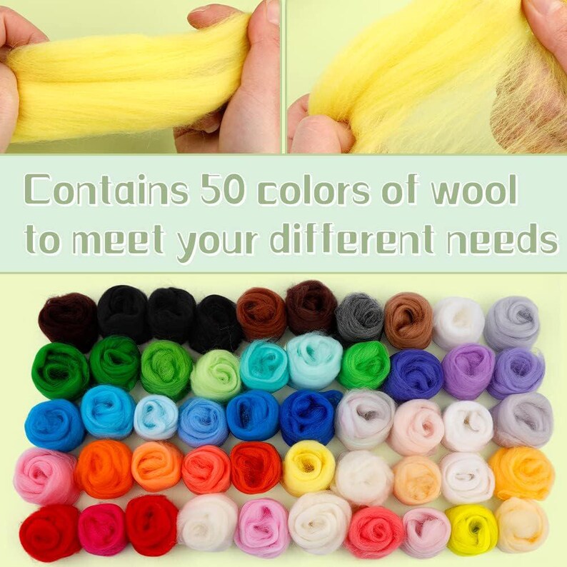 Beginner Needle Felting Kit – 24 Colors Wool Roving, Wool Fiber DIY Craft Kit Gift, Complete DIY Craft Set imagem 10