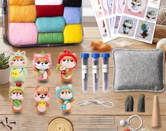 Beginner Needle Felting Kit – 6 Shiba Inu Plush Dolls DIY Craft Set with Wool, Needles, Felting Pad and Easy Instructions for Adults
