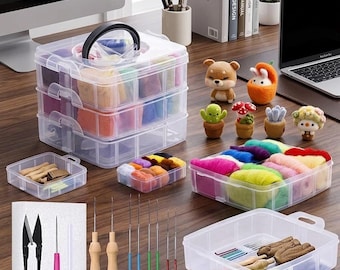 Kit de iniciación al fieltro con aguja: 24 colores de lana cardada, material completo para principiantes.