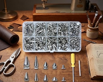 Kit de 354 tachuelas punk, 8 tamaños de cono de metal para decoración de cuero artesanal.