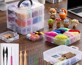 Needle Felting Kit for Beginners - 24 Colors Wool Roving (5g Each) Complete Starter Set with Felting Needles, Wool Fiber DIY Craft Kit Gift